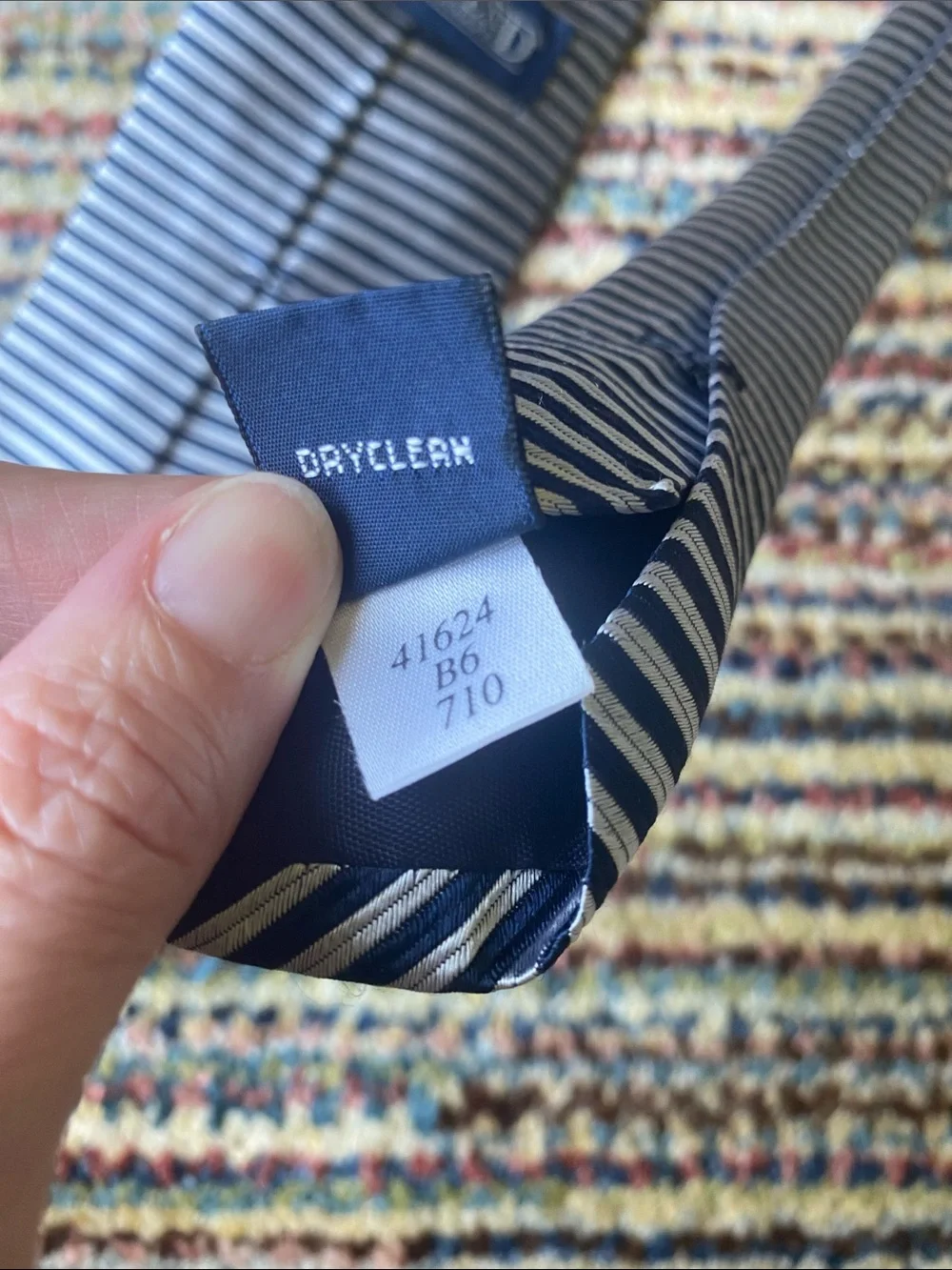 Lands' End Navy and White Striped Men’s Tie